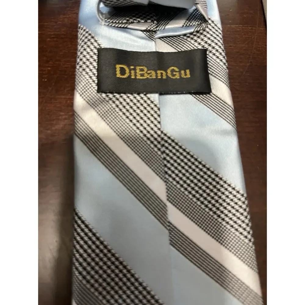 Men’s DiBanGu 4 Pc Silk Necktie Set With Pocket Square Tie Clip Cufflinks